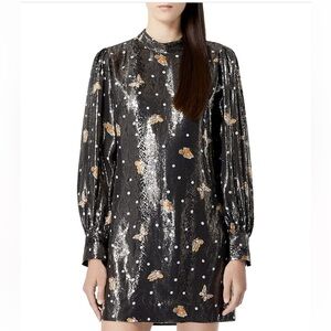 NWT The Kooples Short Silk-Blend Lamé Butterfly Dress